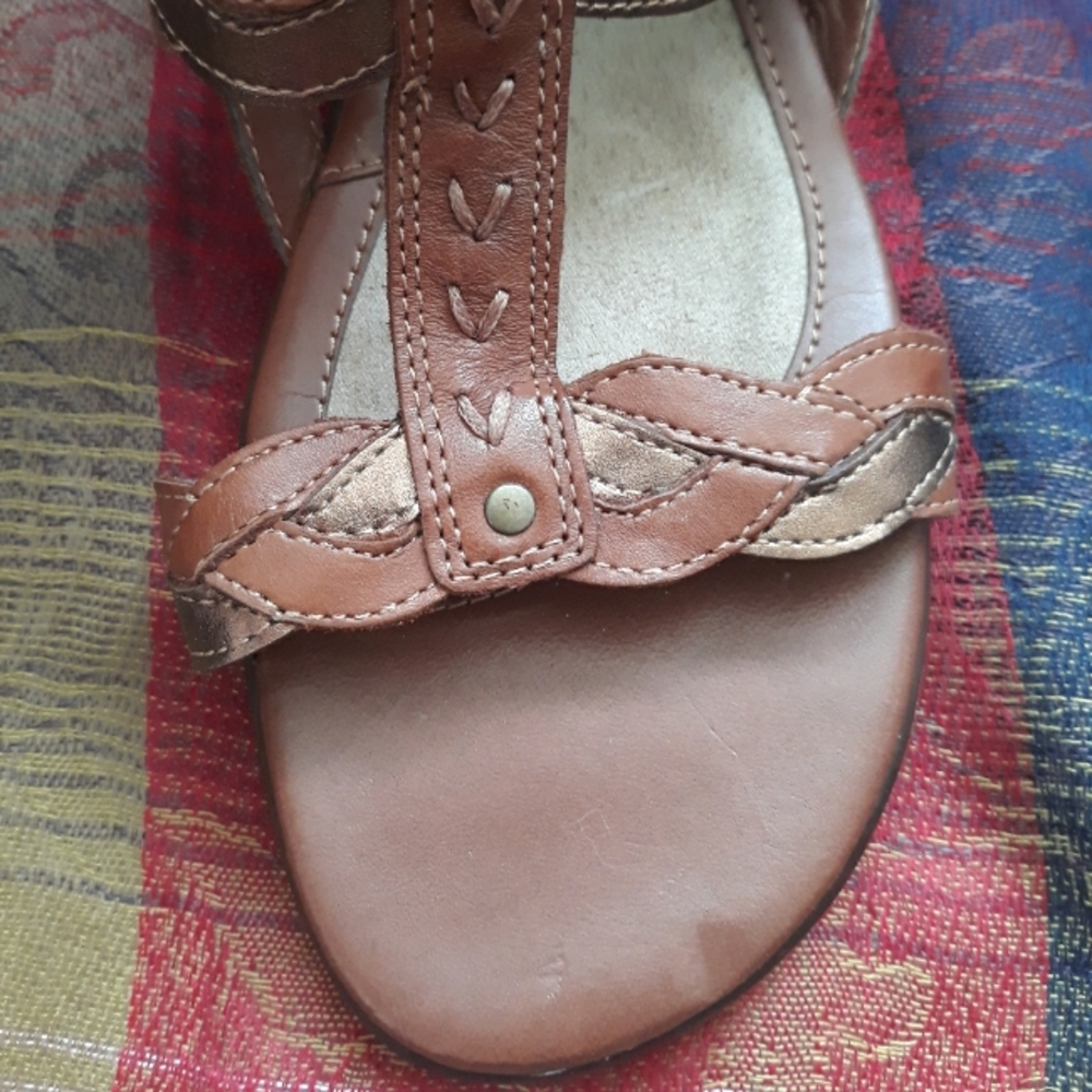 Thom McAnn Braided Metallic Open Toe Wedge Sandals Size 10W - Picture 6 of 10
